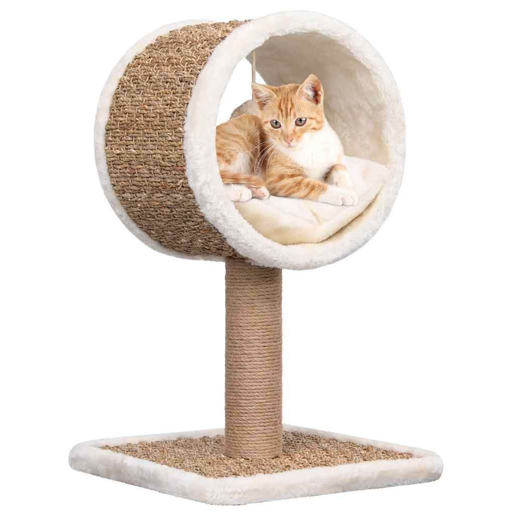 Stylish cat tree with scratching post featuring a cozy round bed and sisal-covered base by Purrfect Pet Kingdom