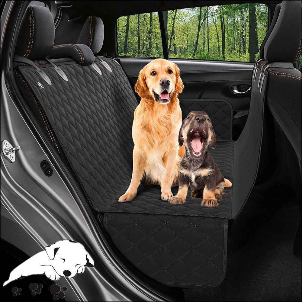 SUV dog cargo protector mat installed on backseat with two dogs sitting comfortably in a car
