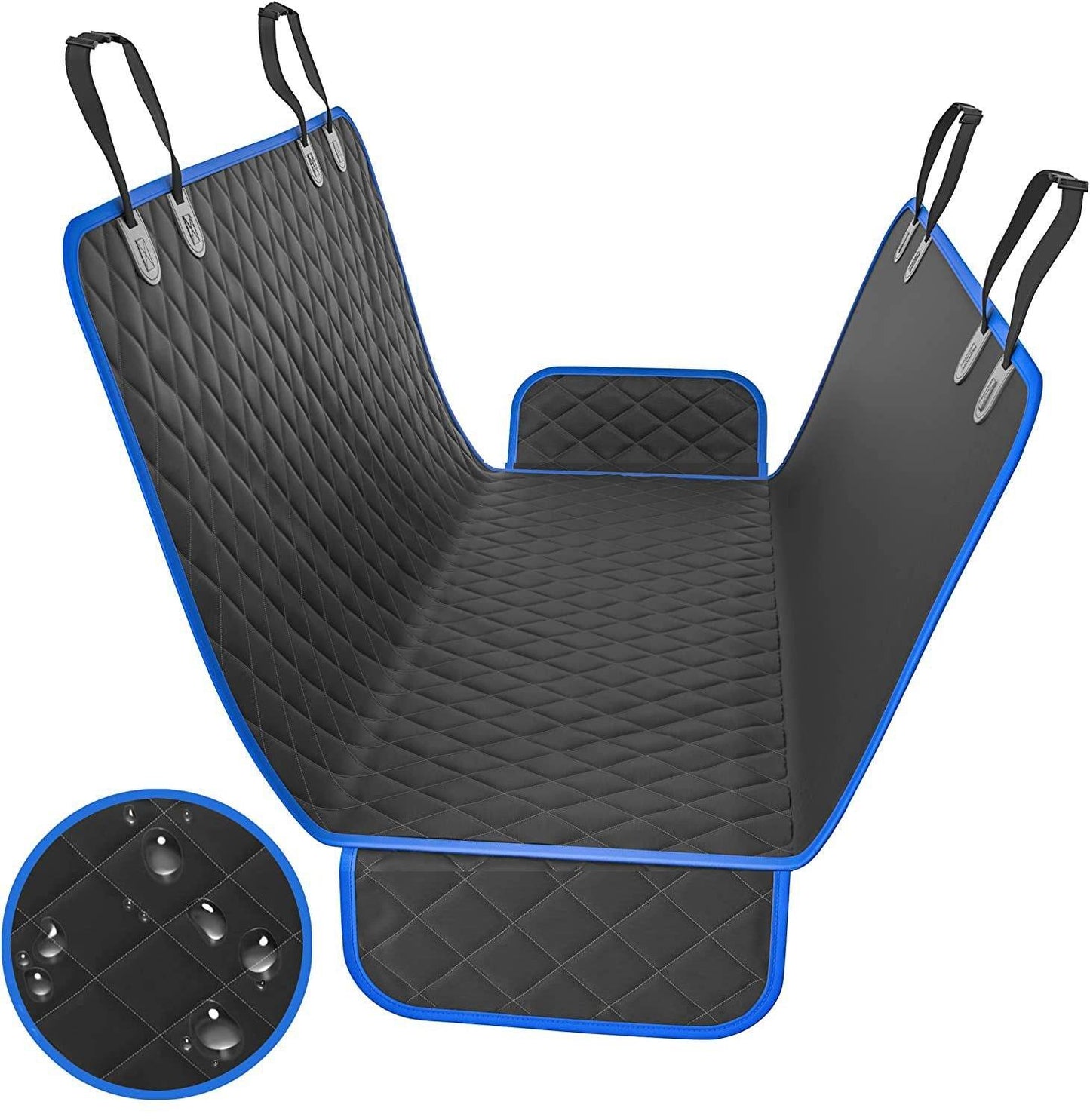 Purrfect Pet Kingdom SUV dog cargo protector mat with quilted black surface and blue trim
