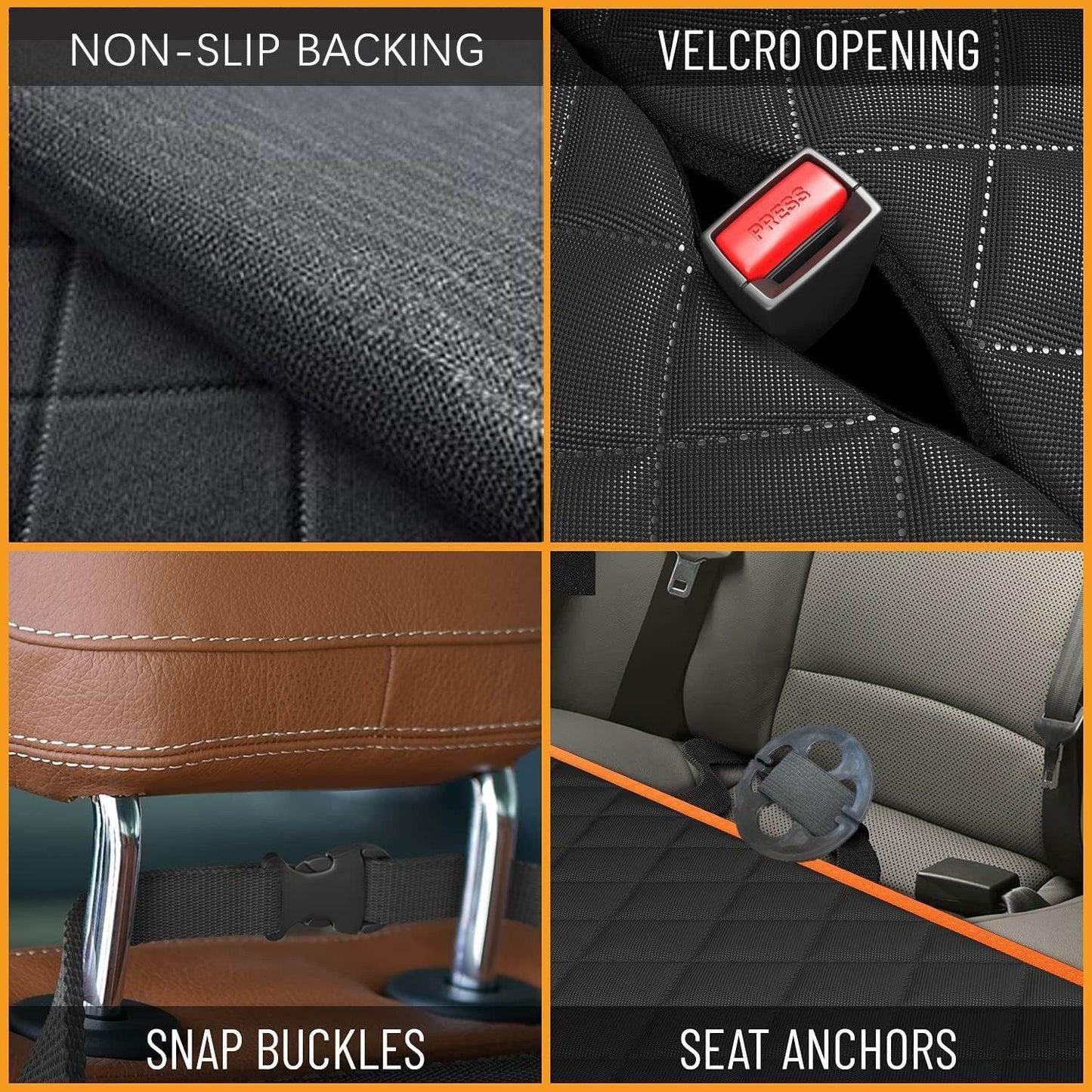 SUV dog cargo protector mat by Purrfect Pet Kingdom showing non-slip backing velcro opening snap buckles and seat anchors