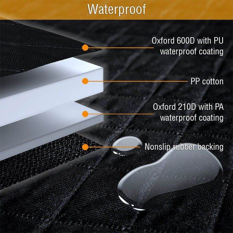 Waterproof SUV dog cargo protector mat with Oxford 600D and 210D fabric, PP cotton, and nonslip rubber backing