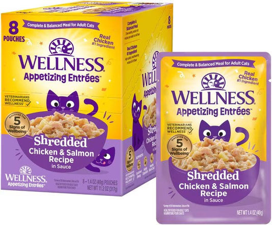 Wellness Appetizing Entrees Shredded Chicken & Salmon Cat (1.4oz) - Wellness Wet Cat Food - The Family Pet
