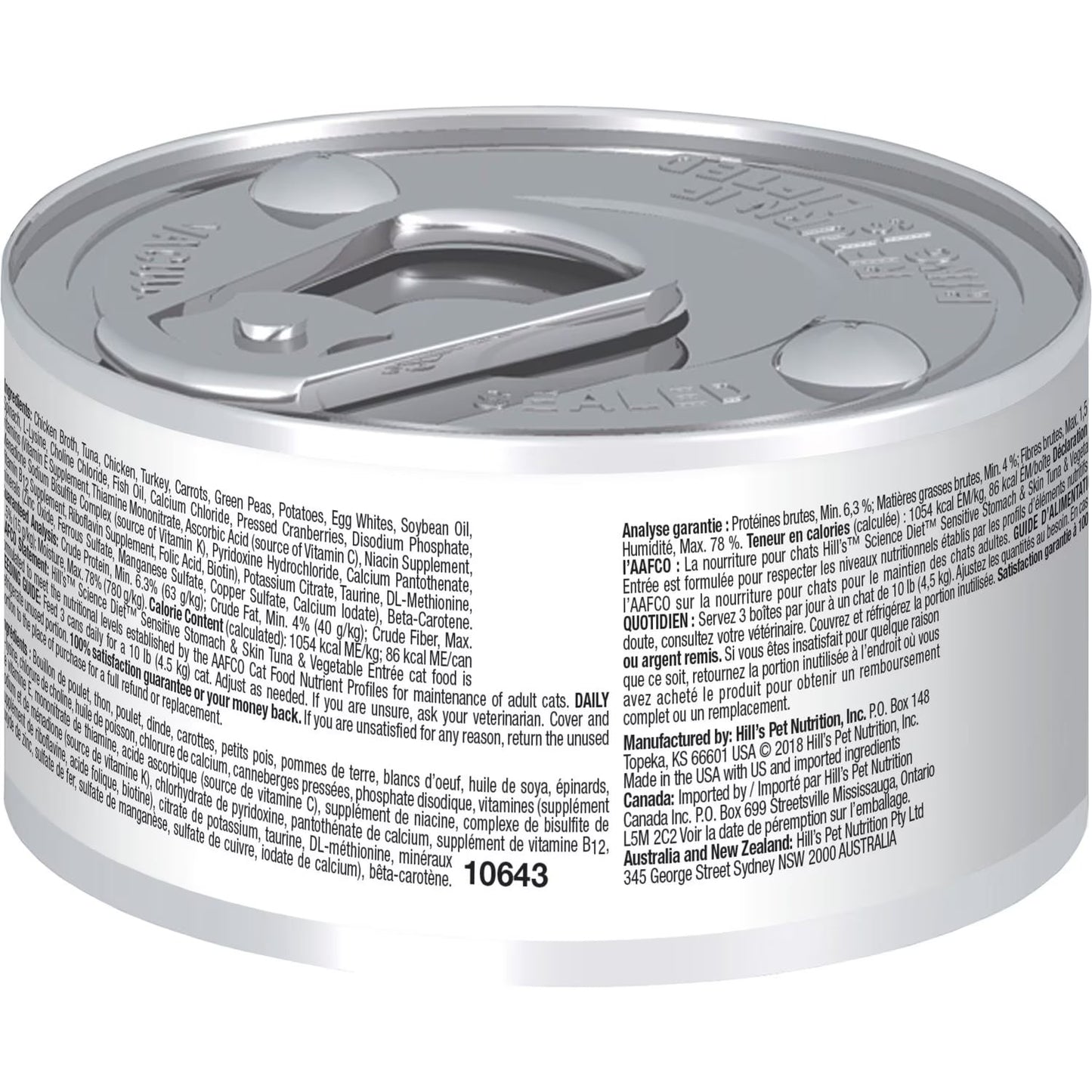 Hill's Science Diet Sensitive Stomach & Skin Canned Cat Food, Tuna & Vegetable Entrée (2.9oz) - Science Diet Wet Cat Food - The Family Pet