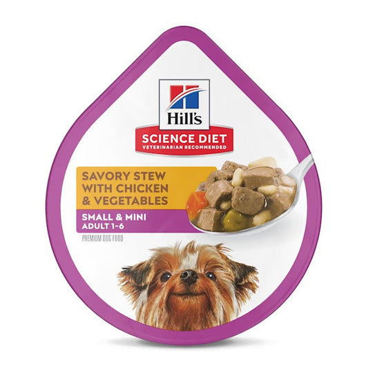 Hill's Science Diet Adult Small & Mini Canned Dog Food, Savory Stew Chicken & Vegetables (3.5oz) - Wet Dog Food - The Family Pet
