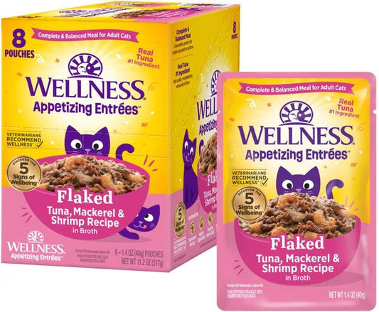 Wellness Appetizing Entrees Flaked Tuna, Mackerel & Shrimp Cat (1.4oz) - Wellness Wet Cat Food - The Family Pet
