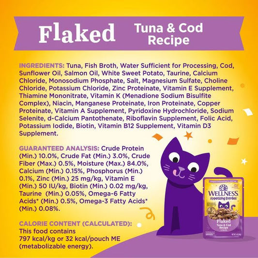Purrfect Pet Kingdom Stylish Wellness Appetizing Entrees Flaked Tuna & Cod Cat (1.4oz) For Small Animals - Interactive pet supplies by Purrfect Pet Kingdom®
