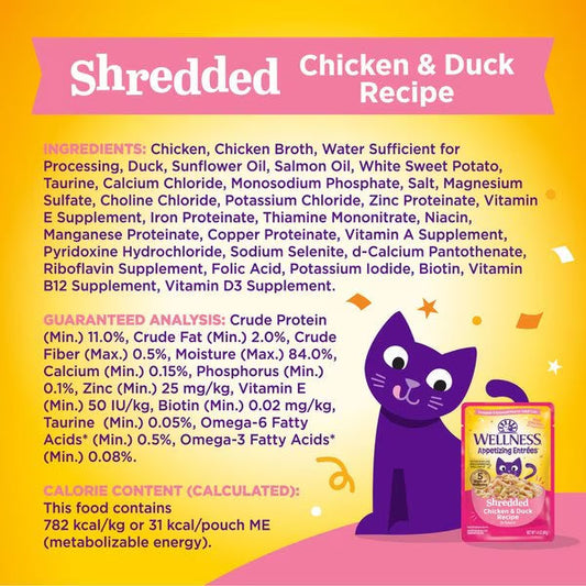 Wellness Appetizing Entrees Shredded Chicken & Duck Cat (1.4oz) - Wet Cat Food - The Family Pet