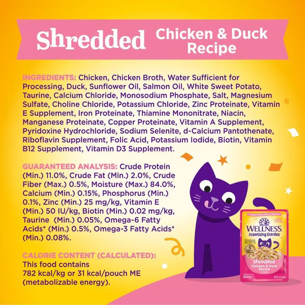 Wellness Appetizing Entrees Shredded Chicken & Duck Cat (1.4oz) - Wet Cat Food - The Family Pet