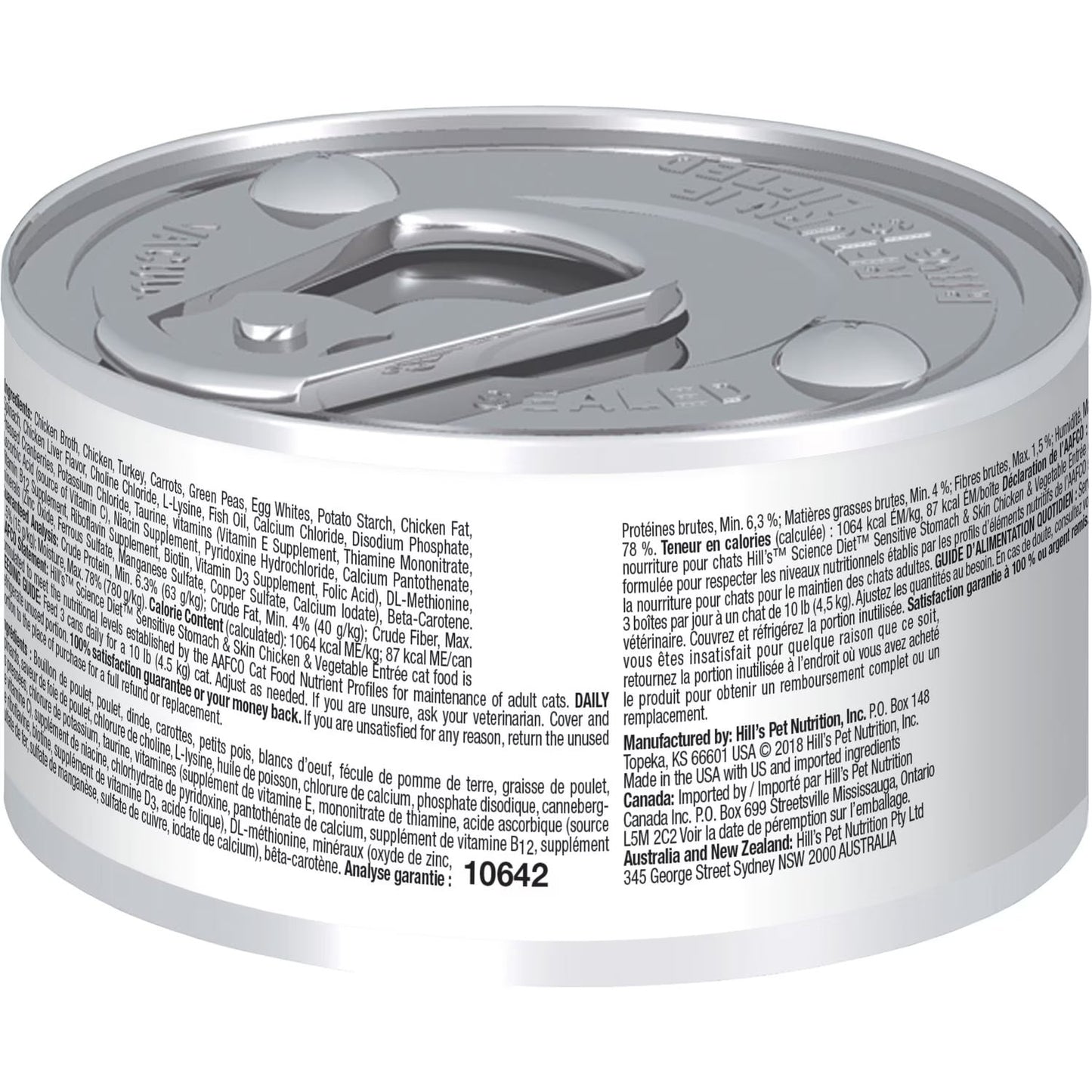 Hill's Science Diet Sensitive Stomach & Skin Canned Cat Food, Chicken & Vegetable Entrée (2.9oz) - Science Diet Wet Cat Food - The Family Pet