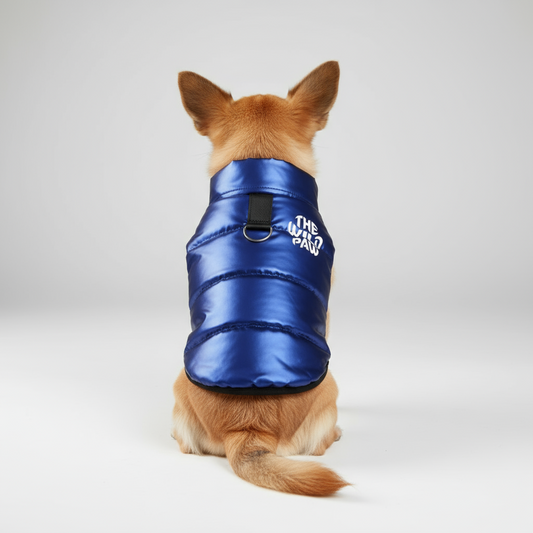 Expedition Pro Dog Jacket in blue for pets, designed by The Wild Paw for outdoor adventures