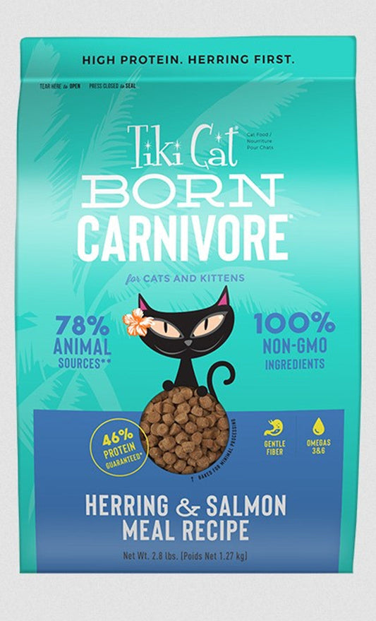 Tikicat Adult Born Carnivore Herring and Salmon Dry Kibble (2.8lb) - Tiki Cat Dry Cat Food - The Family Pet