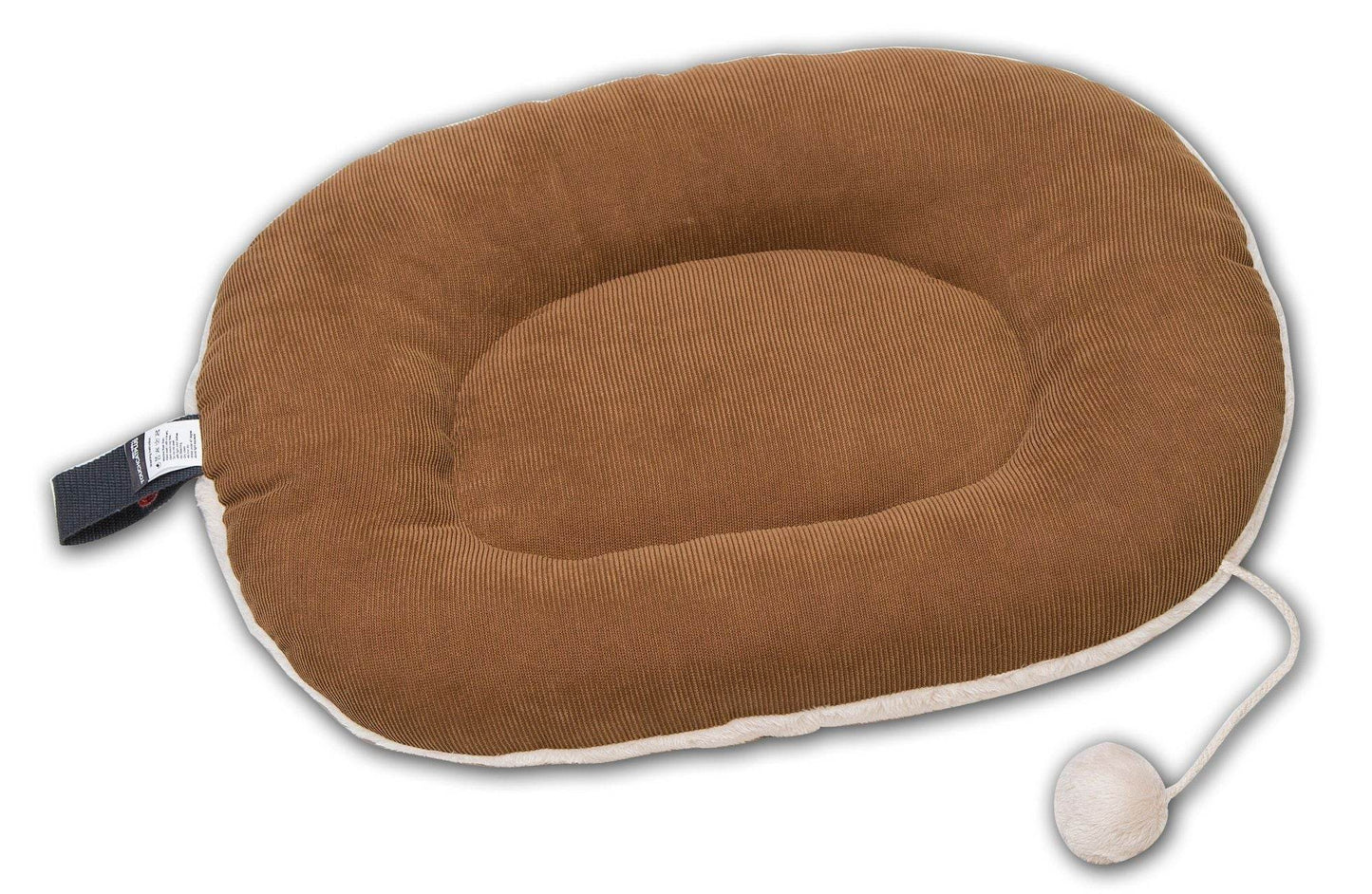 Purrfect Pet Kingdom premium cat bed in brown with soft texture and attached ball toy for cozy comfort