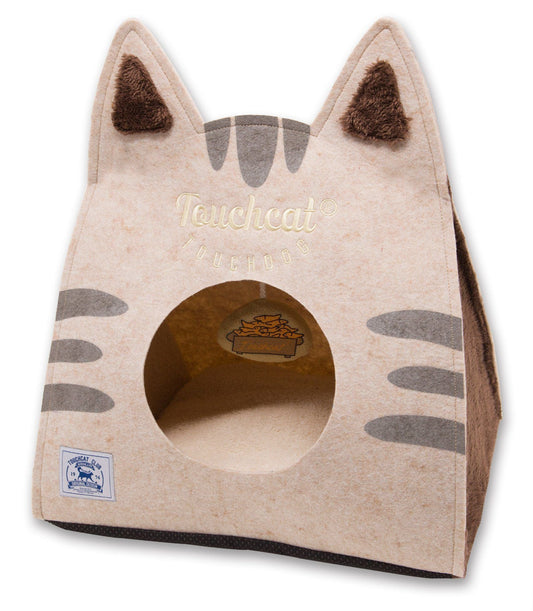 Touchcat ® 'Kitty Ears' Travel On-The-Go Folding Designer Fashion Pet Cat Bed House w/ Hanging Teaser Toy
