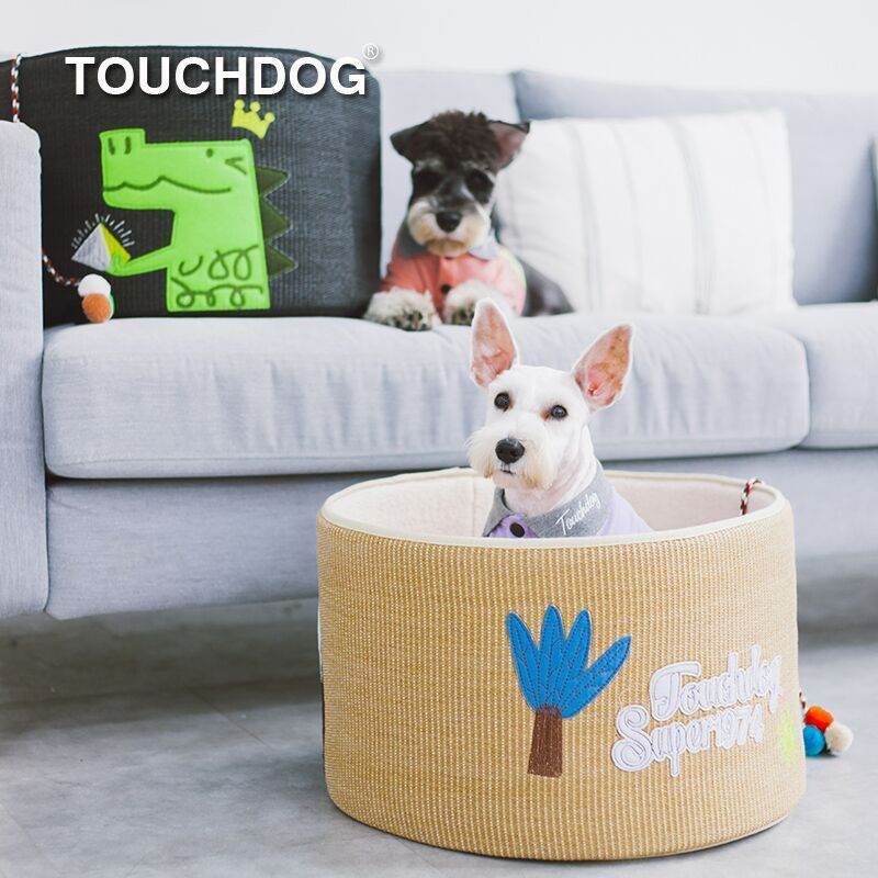 Beige cat scratcher and bed combo with blue tree design by Purrfect Pet Kingdom