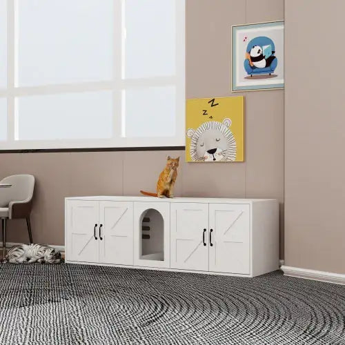 Modern Cat Litter Box Furniture With Double Room, Wooden Cat Litter Box Furniture With Cat Door - Ameraeon