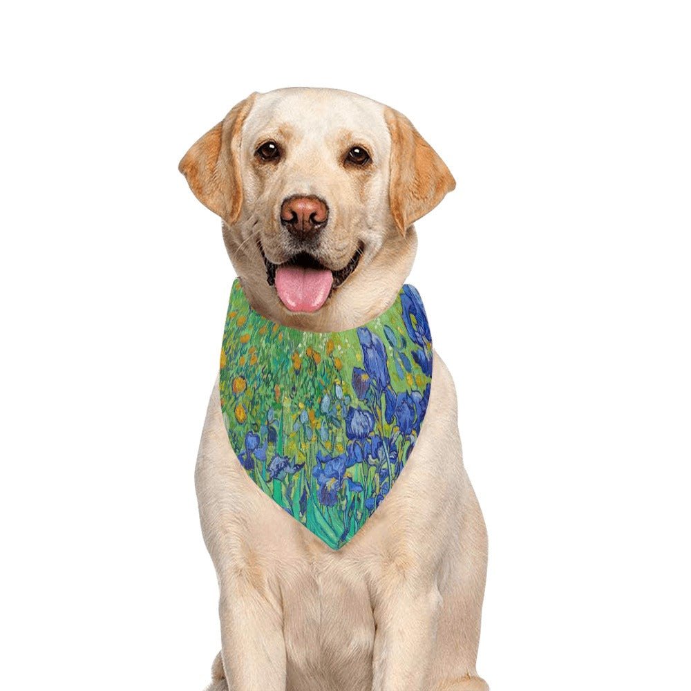 Pet Apparel Van Gogh Irises Double-Sided Bandana for Comfort - close up product image for pet apparel