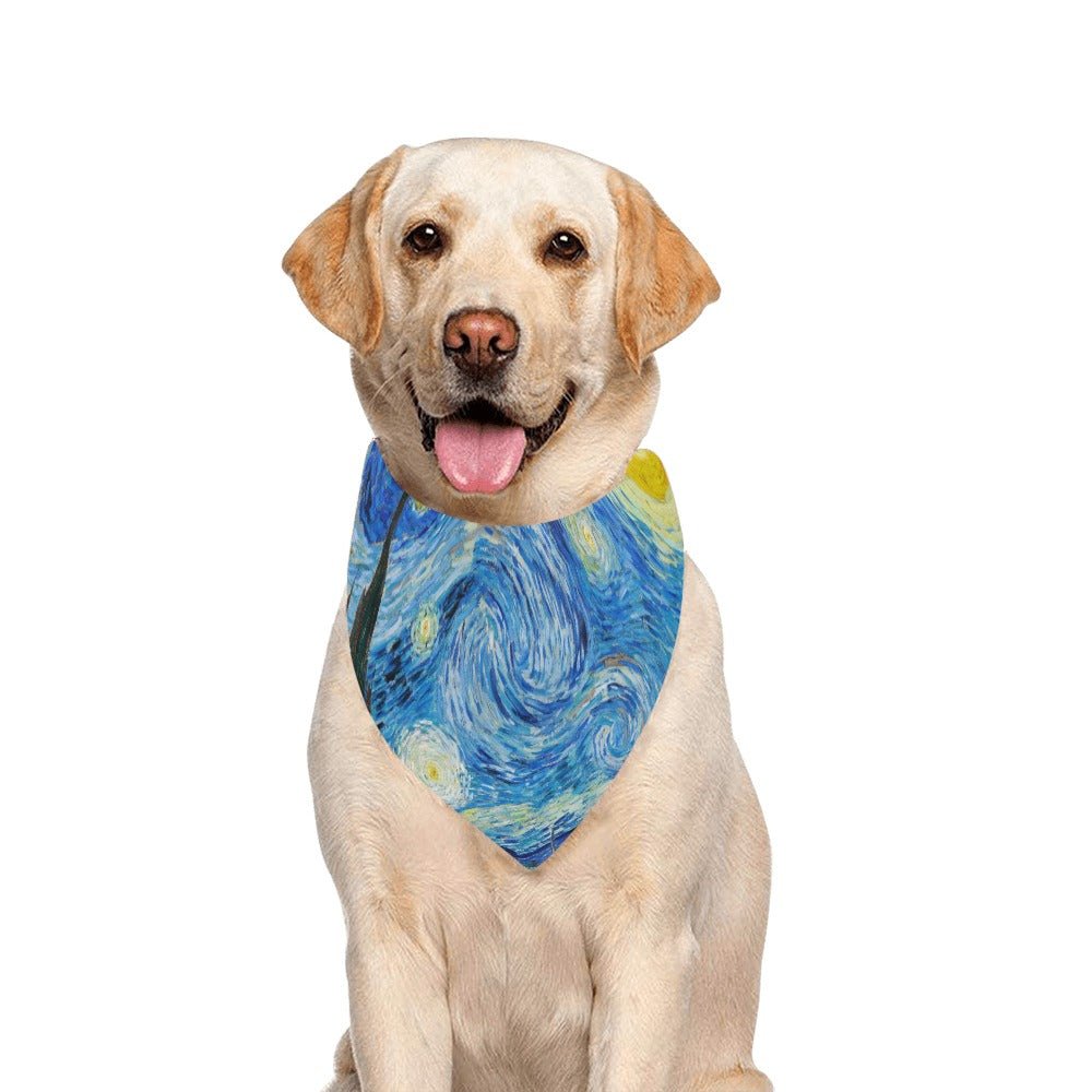 Pet Apparel Van Gogh Starry Night Double-Sided Bandana Essen - close up product image for pet apparel