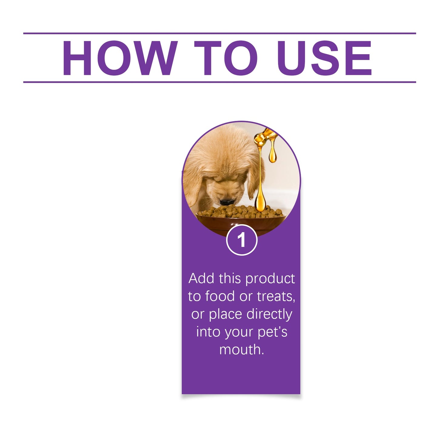 Instructions for pet sleep care drops showing a puppy receiving the product for anxiety relief