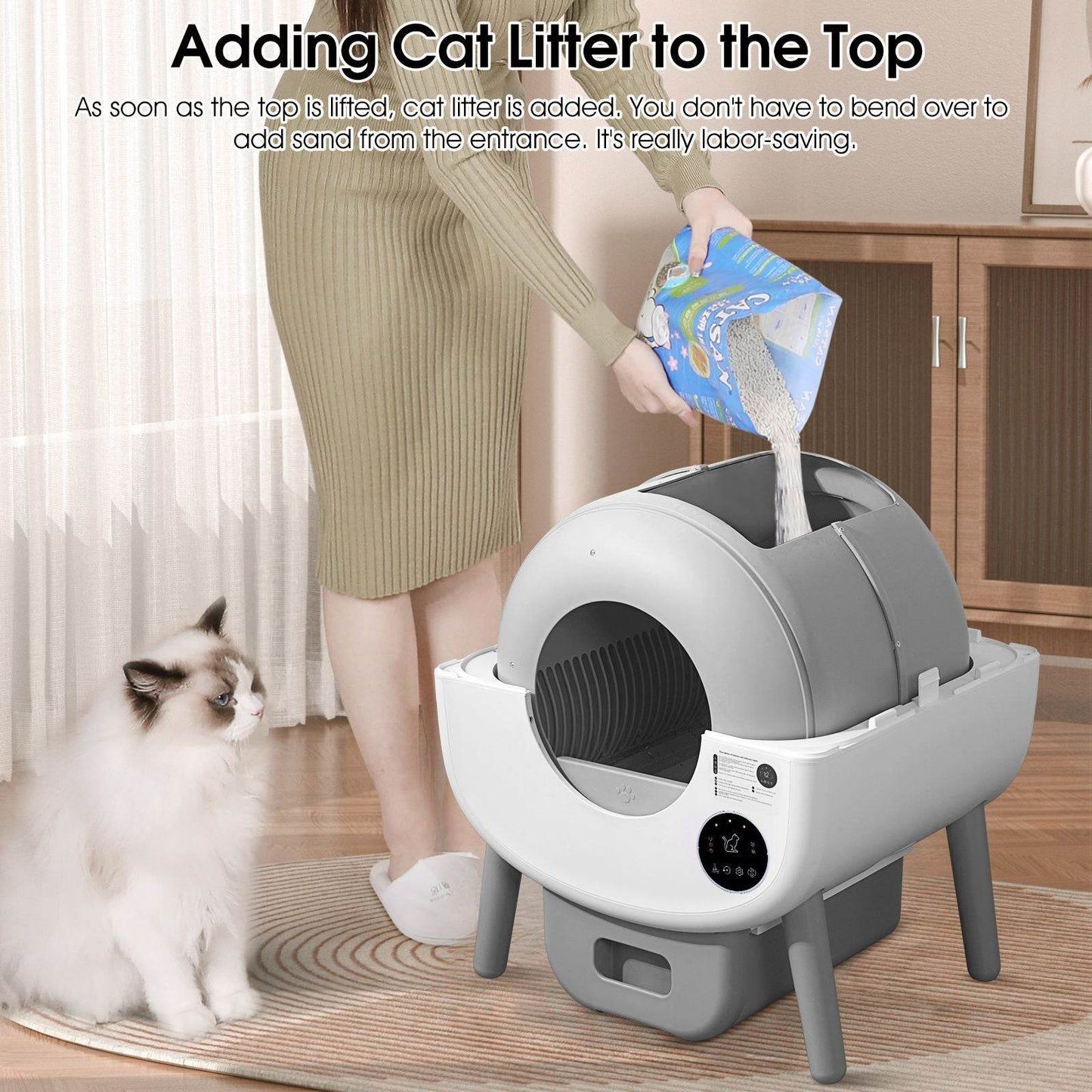 Purrfect Pet Kingdom automatic self-cleaning cat litter box with top-loading design and digital display