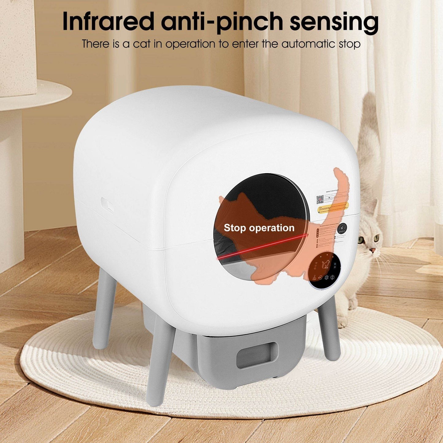 Purrfect Pet Kingdom automatic self-cleaning cat litter box with infrared anti-pinch sensing in modern home