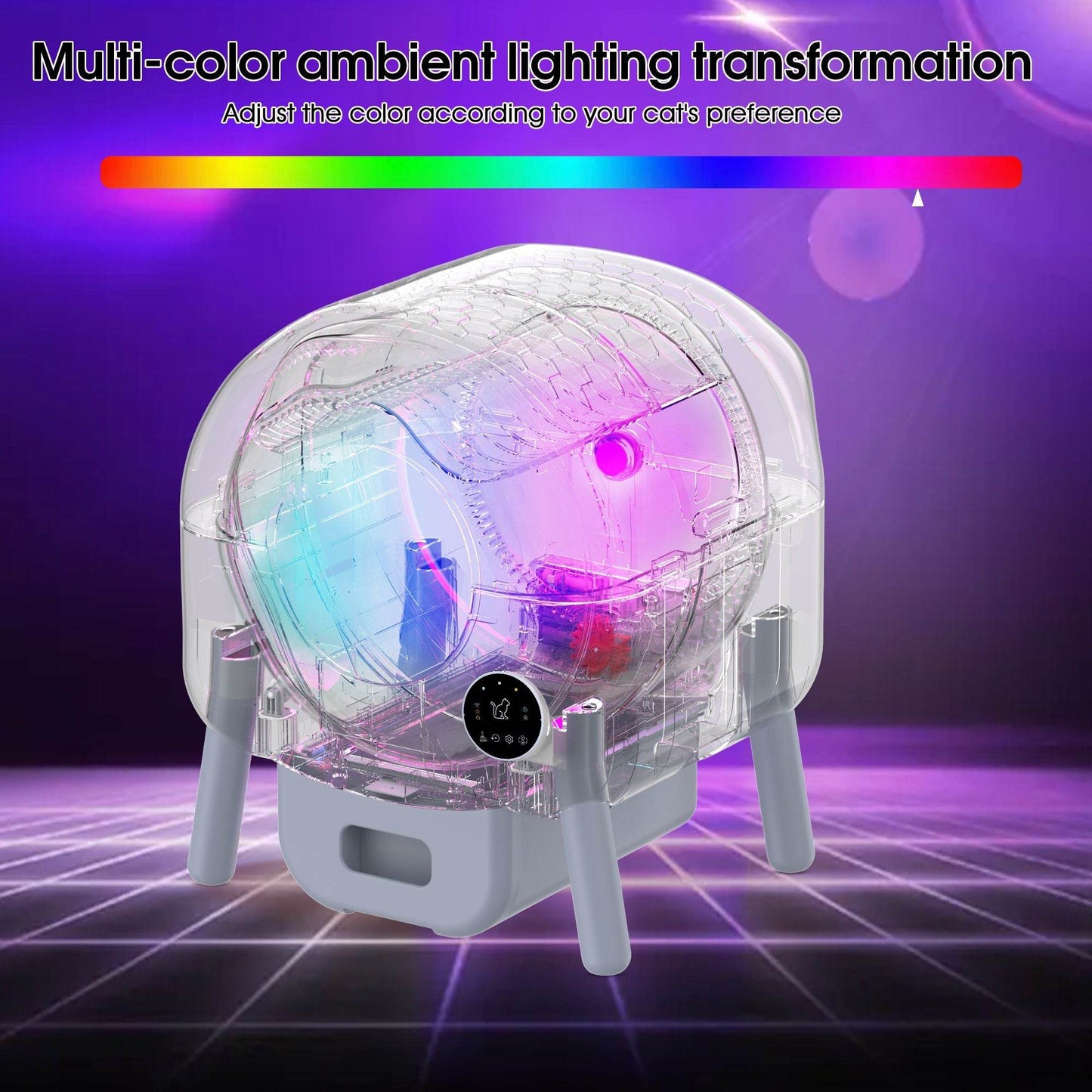 Purrfect Pet Kingdom automatic self-cleaning cat litter box with multi-color ambient lighting