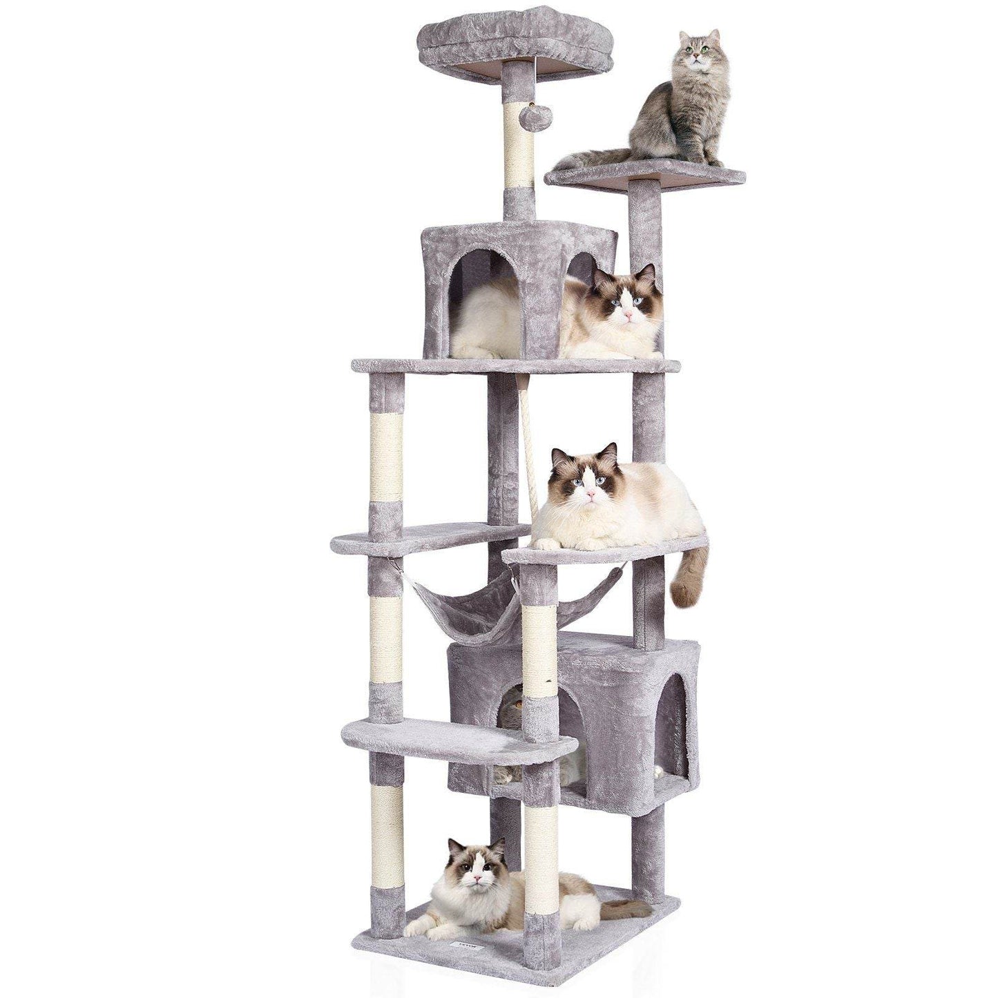 Purrfect Pet Kingdom multi-level cat tree tower in gray with multiple platforms and cozy hideouts for cats