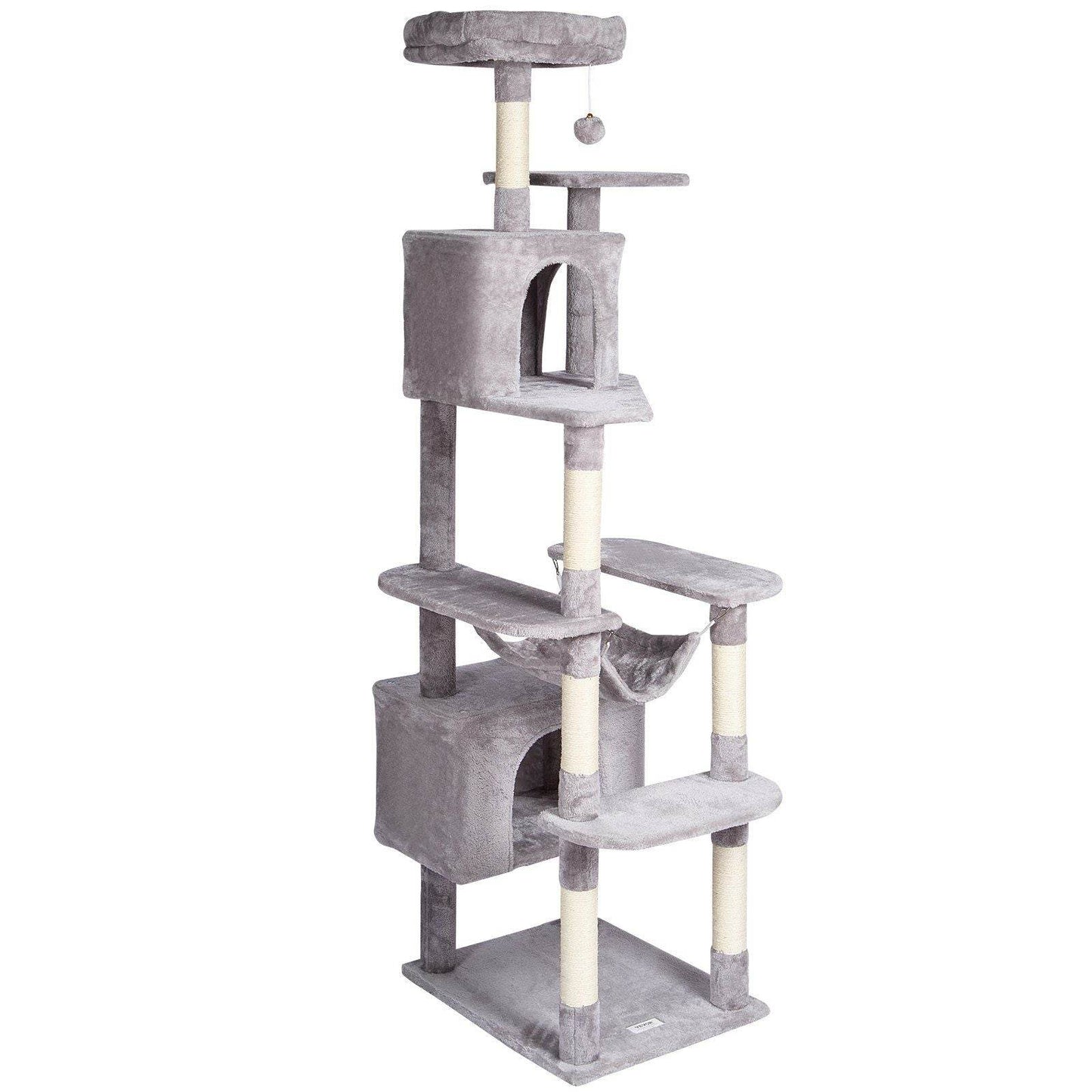 Purrfect Pet Kingdom multi-level cat tree tower in gray with multiple platforms and cozy hideouts