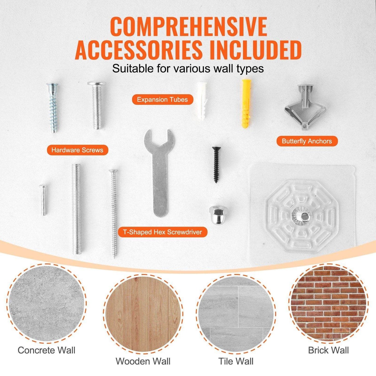 Comprehensive mounting accessories including screws and anchors for stylish cat shelves for small spaces on various wall types