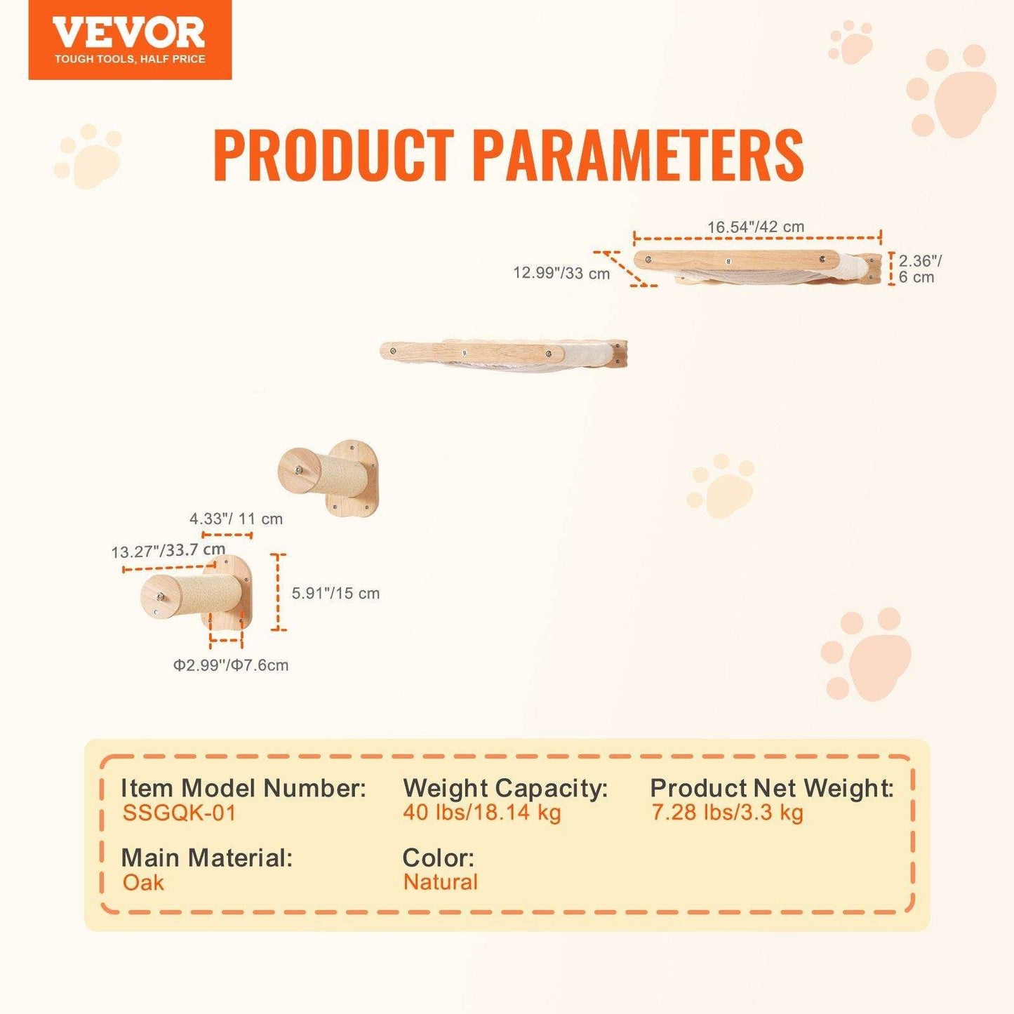 Stylish cat shelves for small spaces made of natural oak with weight capacity details