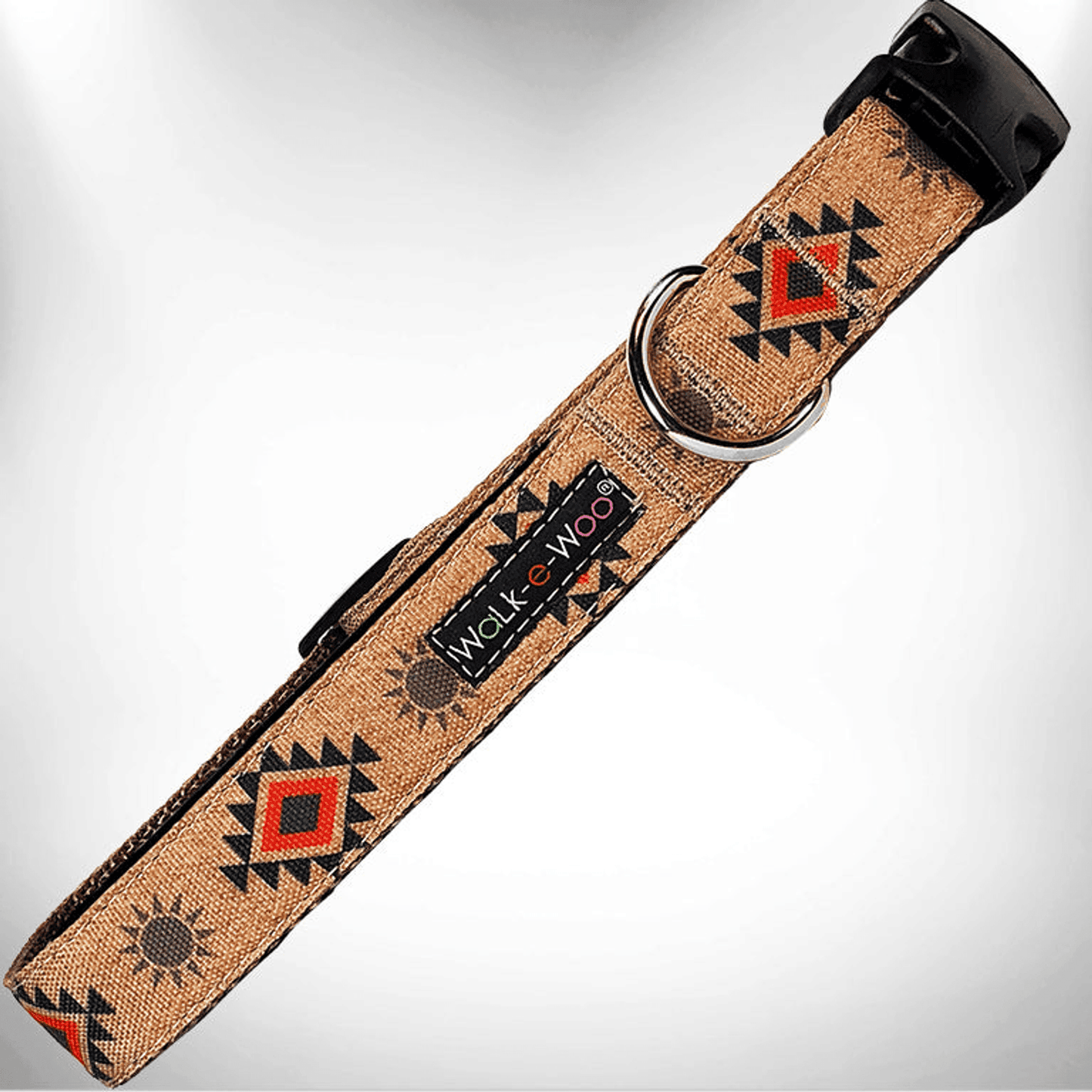 Durable designer dog collar by Purrfect Pet Kingdom with southwestern pattern and black buckle
