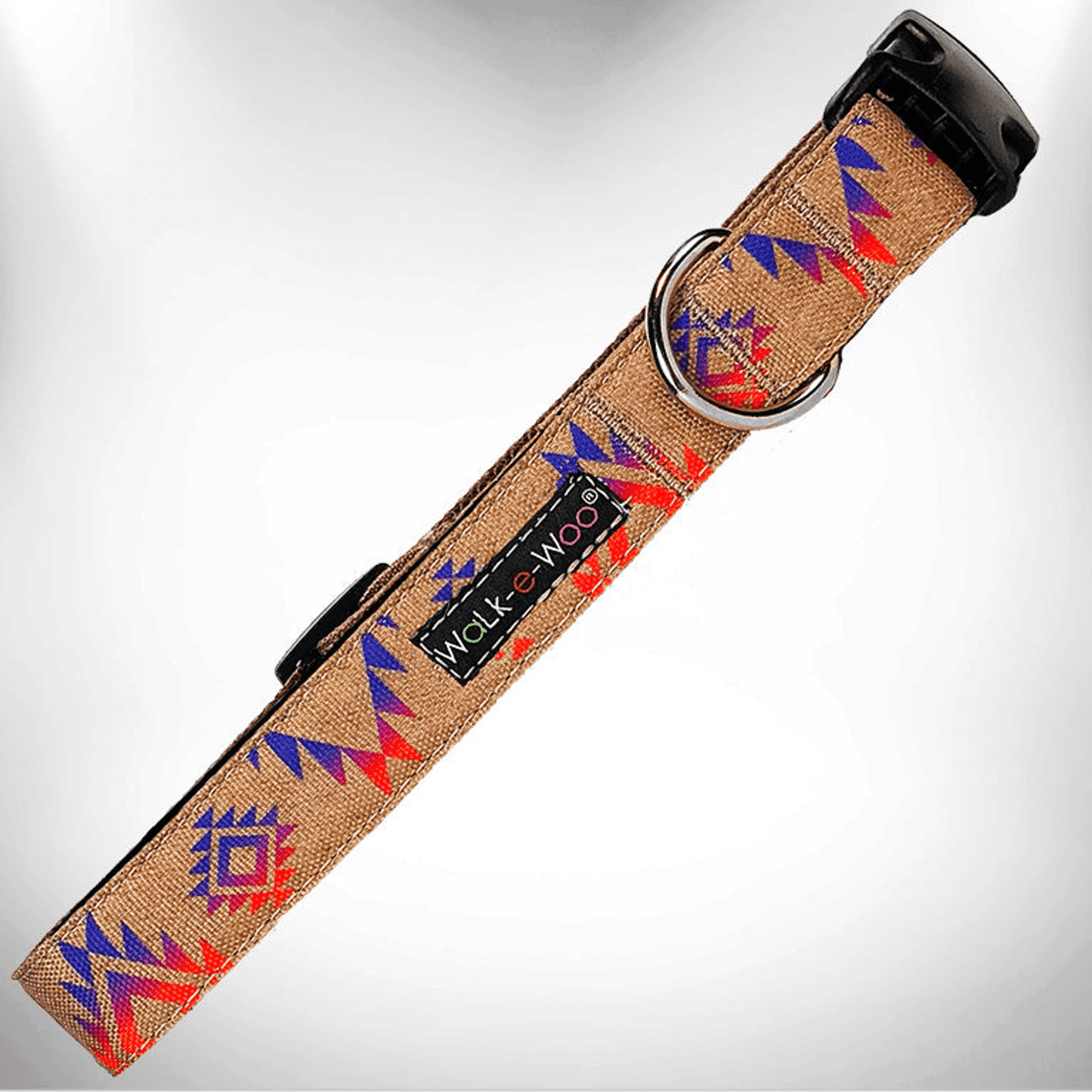 Durable designer dog collar by Purrfect Pet Kingdom in woven fabric with colorful geometric patterns