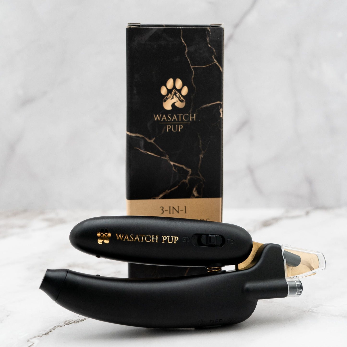 Wasatch Pup 3 in 1 pet nail clippers with ergonomic design and included box for easy storage