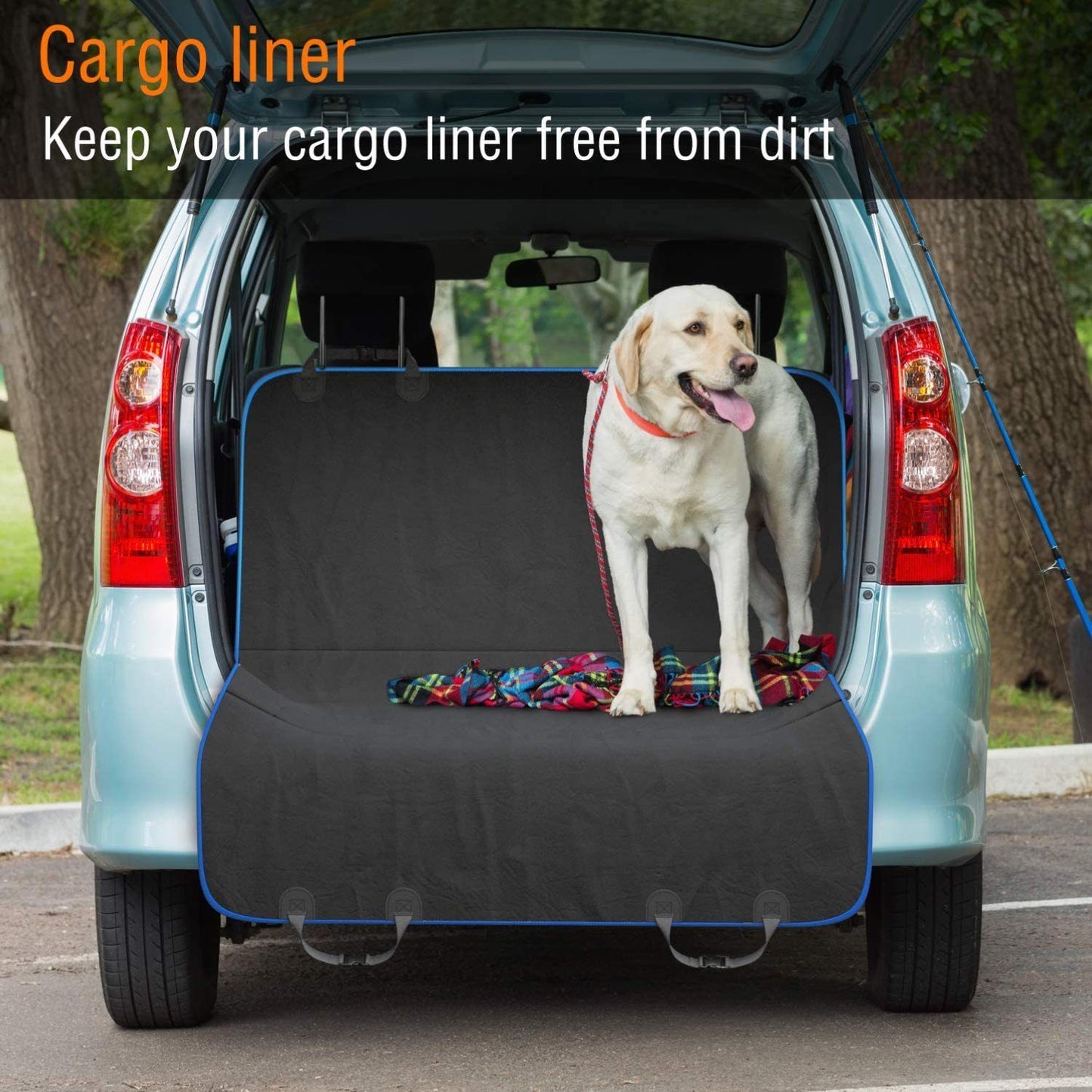 Wear resistant pet car mat from Purrfect Pet Kingdom protecting cargo area with dog inside car