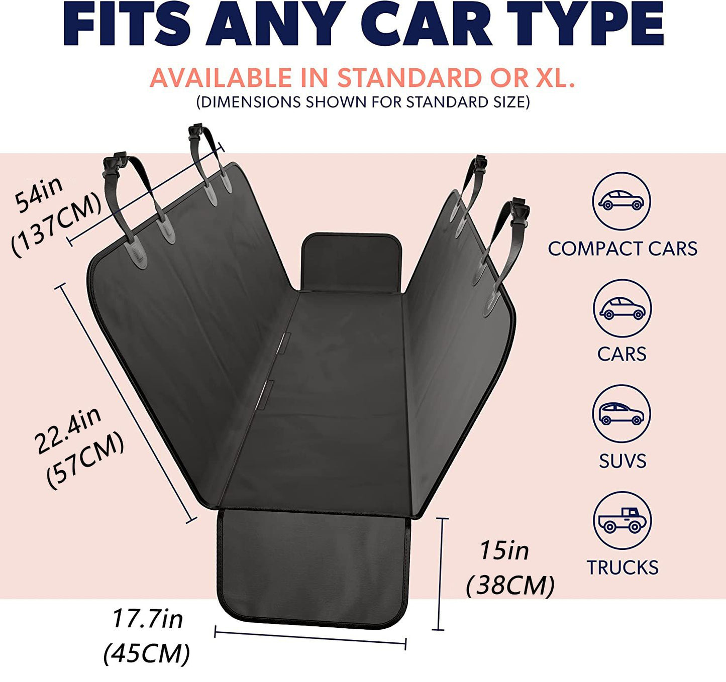 Wear resistant pet car mat in black by Purrfect Pet Kingdom fits any car type including SUVs and trucks