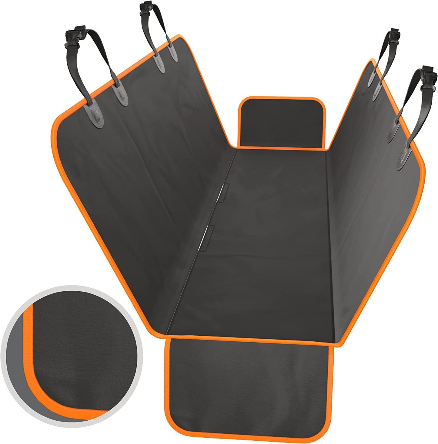 Purrfect Pet Kingdom wear resistant pet car mat with black waterproof surface and orange edging for pet travel protection
