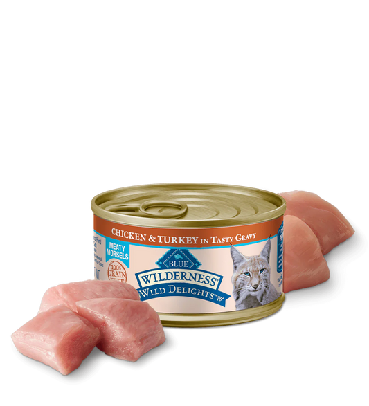 Blue Buffalo Wilderness Wild Delight Adult Chicken and Turkey Entree Wet Cat Can (3oz) - Blue Buffalo Wet Cat Food - The Family Pet