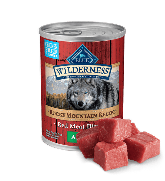 Blue Buffalo Wilderness Adult Rocky Mountain Recipe Red Meat Recipe Dog Cans (12.5oz) - Blue Buffalo Wet Dog Food - The Family Pet