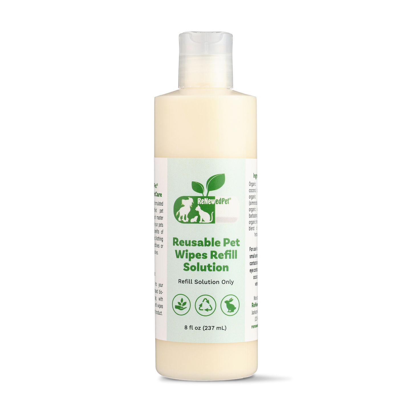 4 - ALL PETS REUSABLE PET WIPES*Solution ONLY* - Pet Grooming - ReNewedPet - 8 OZ. ($2.61/oz.) - sku - 31575588339748