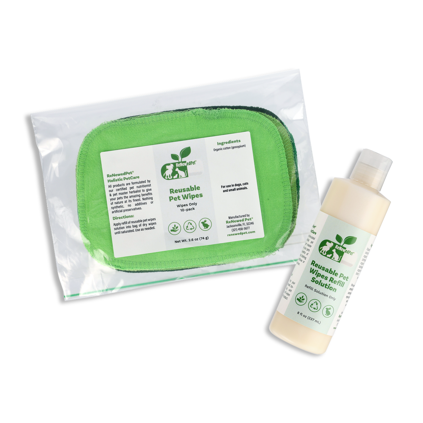4 - ALL PETS REUSABLE PET WIPES - Pet Grooming - ReNewedPet - 10 WIPES - WIPESWSOL10