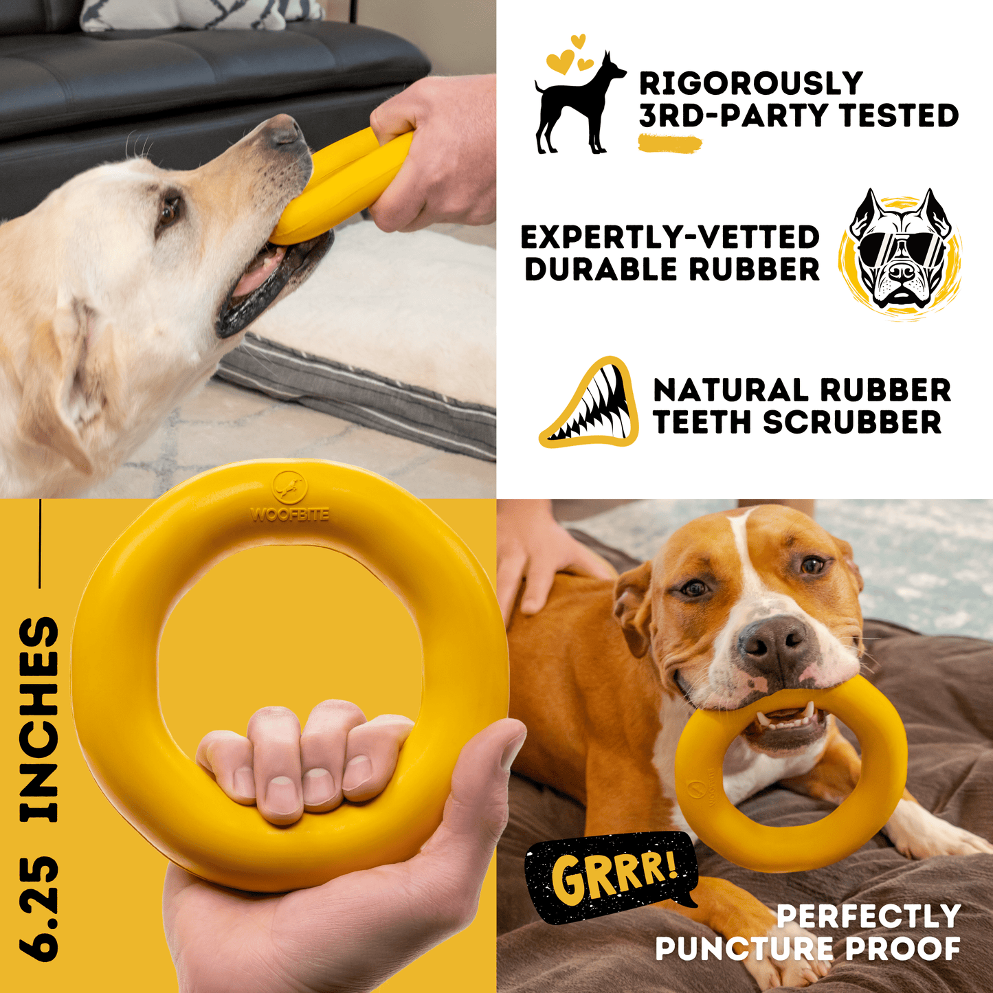 Monster K9 Durable Dog Toy in Yellow, Perfectly Puncture Proof and Teeth Scrubber for Dogs