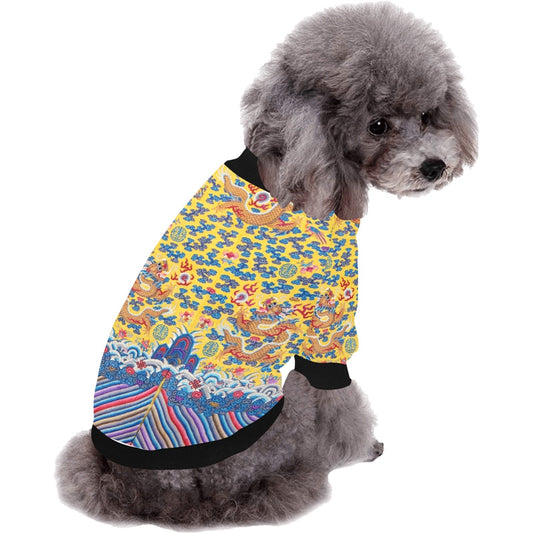 Pet Apparel Yellow Qing Dynasty Dragon Round Neck Shirt - detail product image for pet apparel