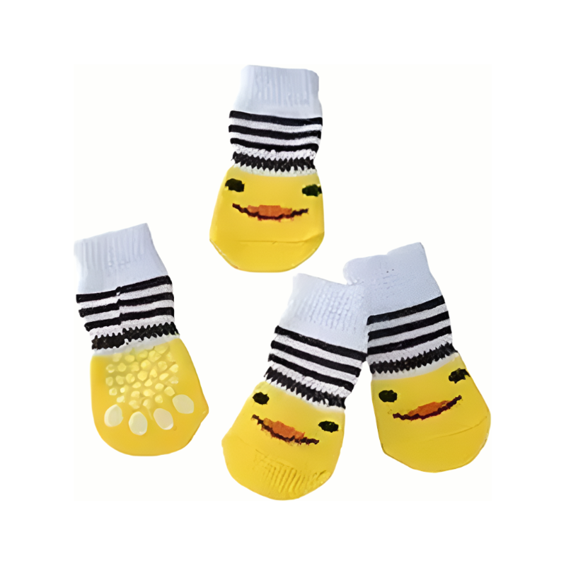 Duck Face Yellow Non-Skid Bottom Warm Pet Socks - 4pc
