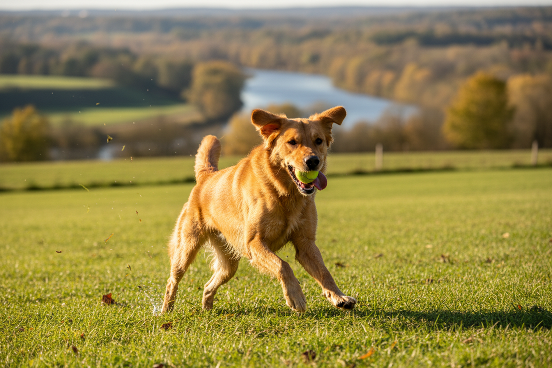 Energetic dog running outdoors showing fitness requirements and exercise for healthy active dogs