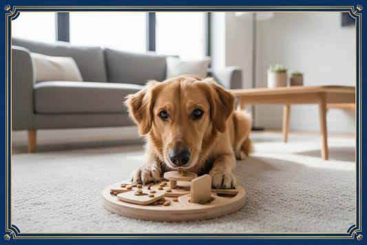 Dog engaged in mental stimulation activities with interactive toys at Purrfect Pet Kingdom