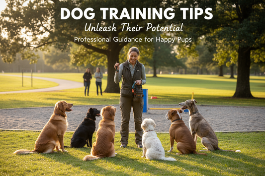 Professional trainer shares Top 10 Dog Training Tips with attentive dogs in a park setting