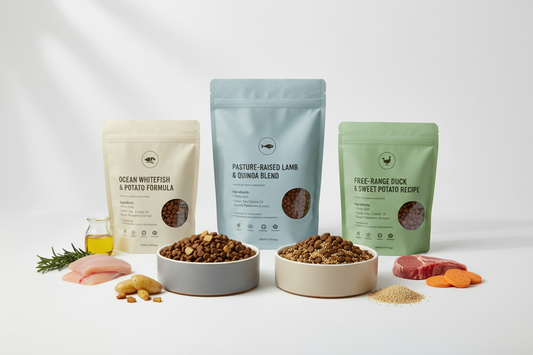 Limited ingredient dog food showing simple clean formulas for food sensitivities and allergies