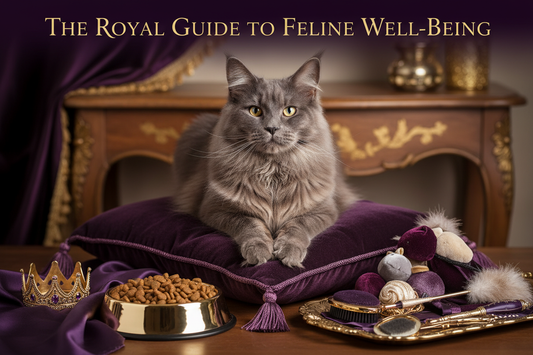 Elegant Cat Sitting Regally On Velvet Cushion With Crown - Meow-nificent Supreme Cat Care Guide - Purrfect Pet Kingdom