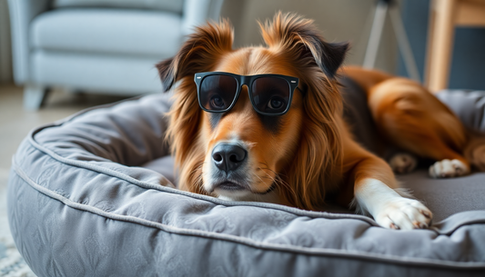 A stylish dog lounging on a premium pet bed
