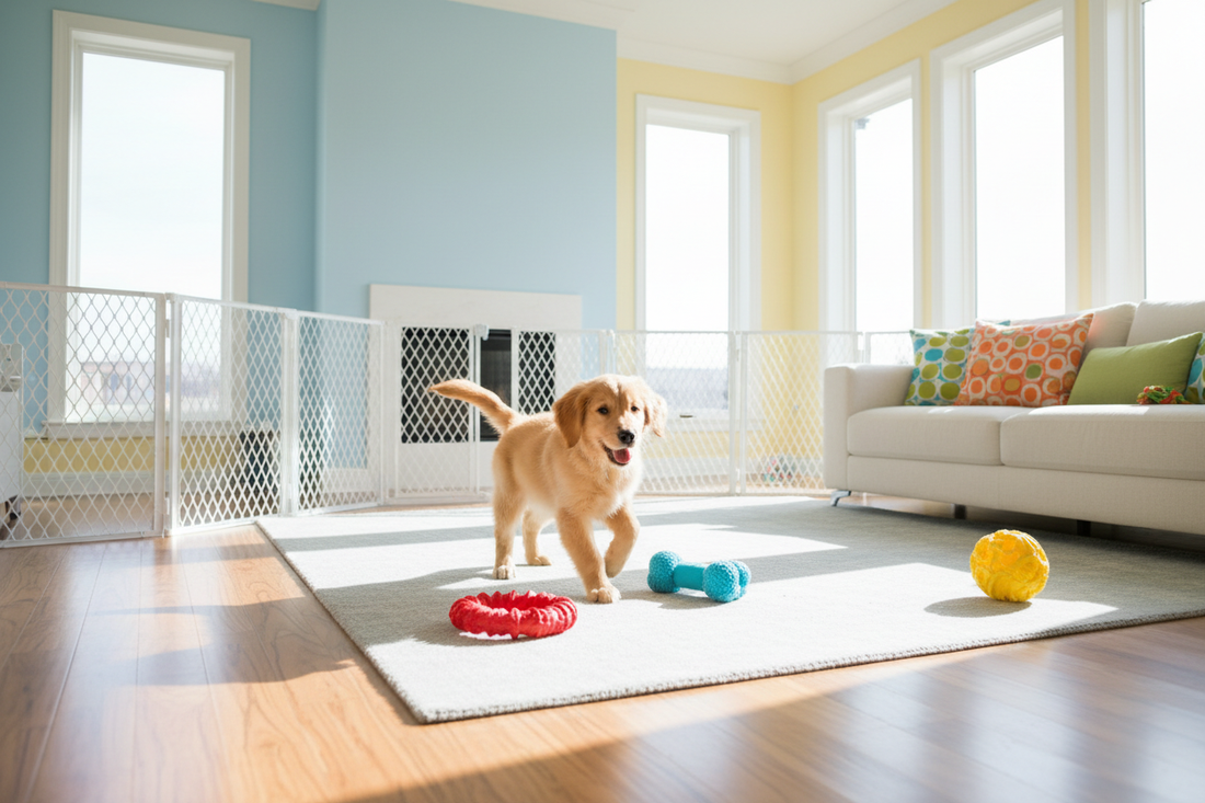 Safe and puppy-proofed home environment prepared for a new dog at Purrfect Pet Kingdom