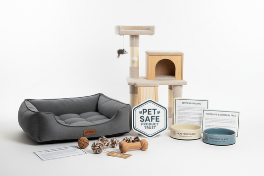 Safe pet toys beds and accessories showing quality and safety standards for choosing products